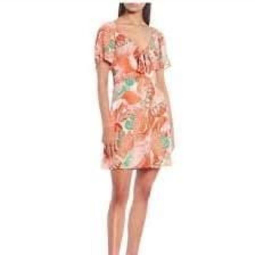 Gianni Bini Women's Flutter Sleeve Tropical Print Mini Dress Sz L
